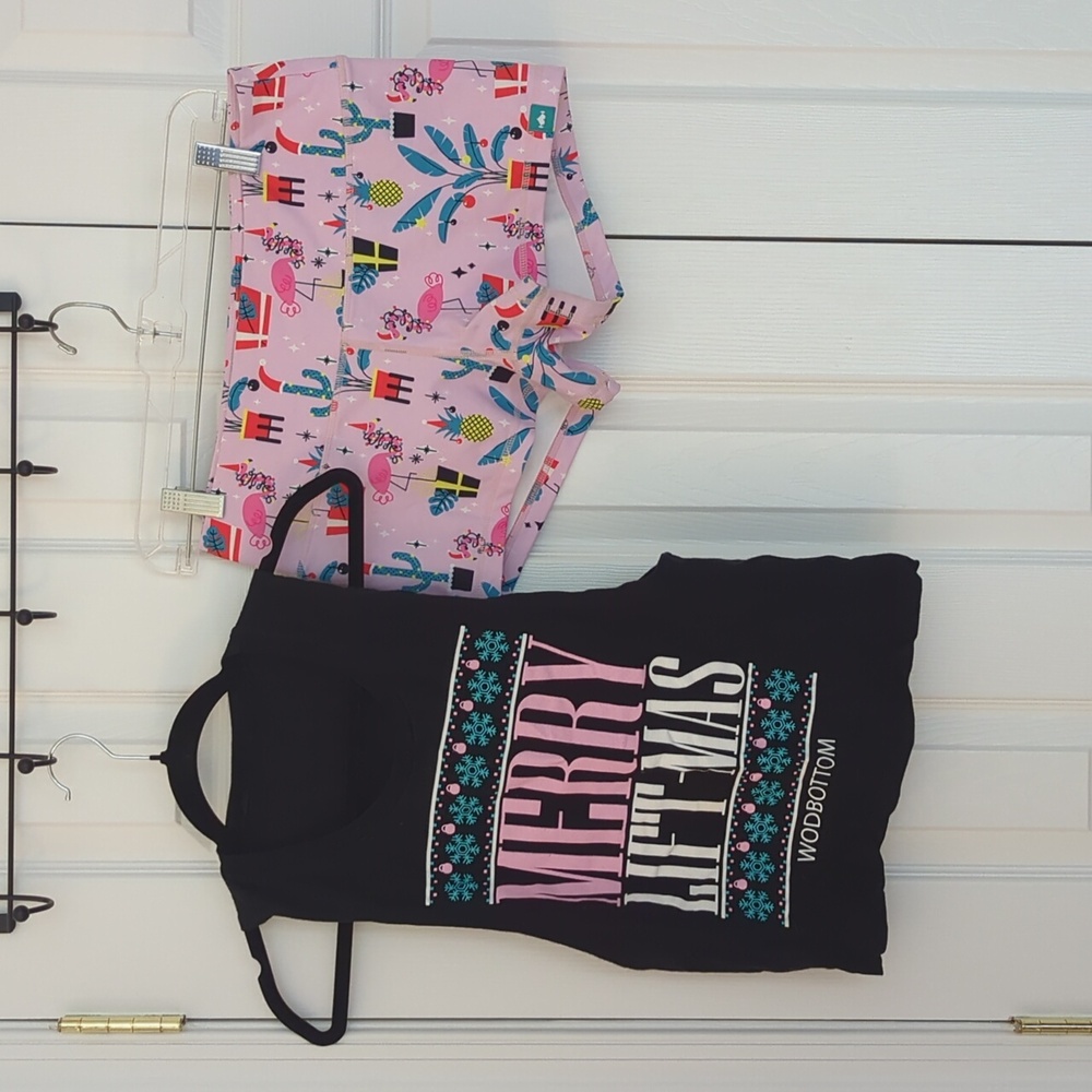 WodBottom Merry Lift'mas Tank and Pink Patterned Christmas Holiday Shorts